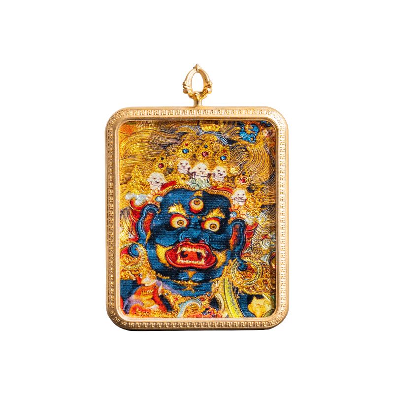 Mahākāla protector thangka gau pendant